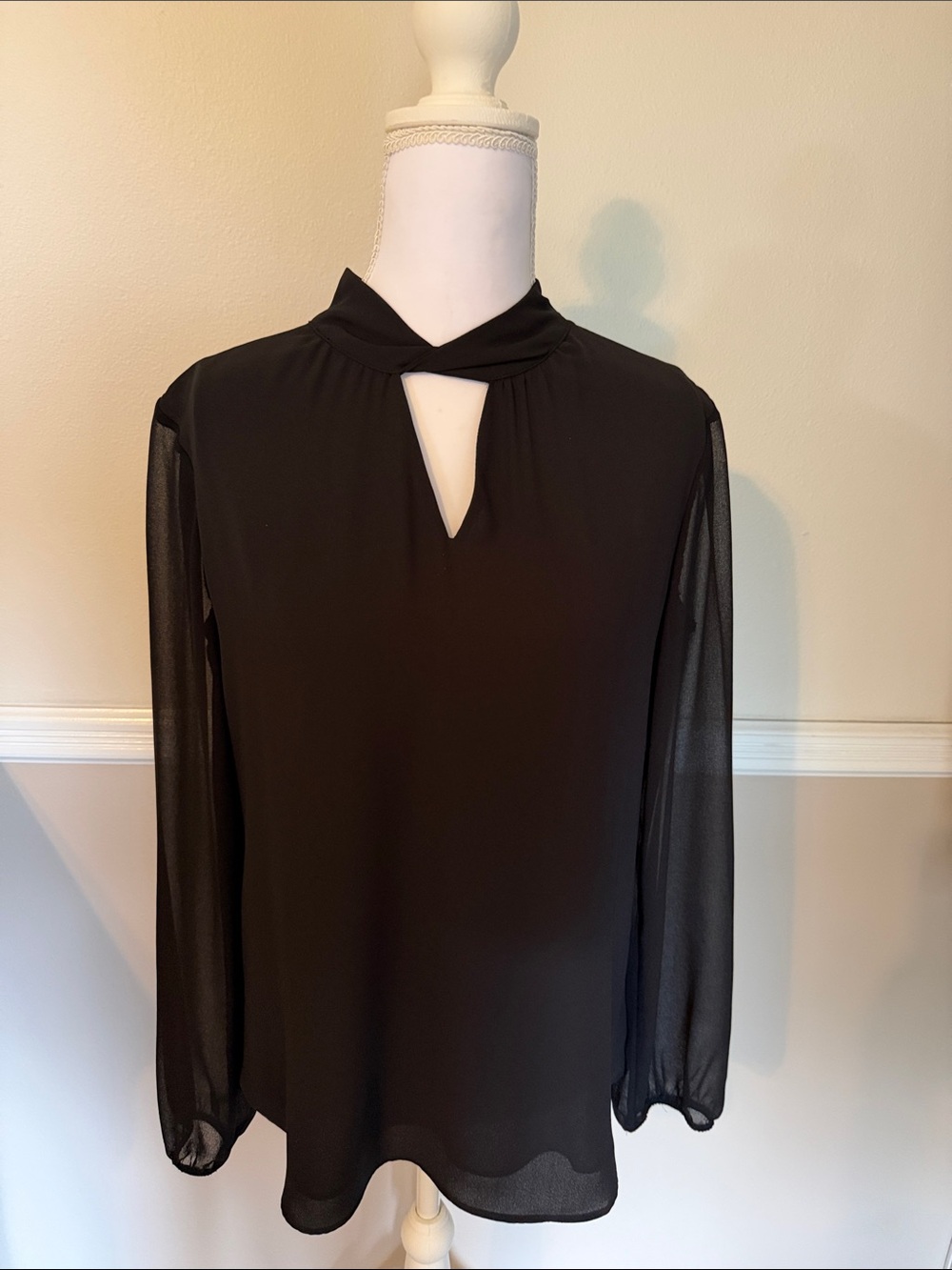 White House Black Market Black Keyhole Mock-Neck Blouse